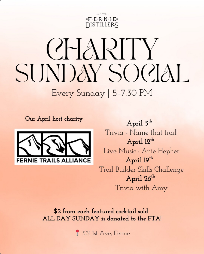 Charity Sunday Social: Anie Hepher - May 14th @ Fernie Distillers