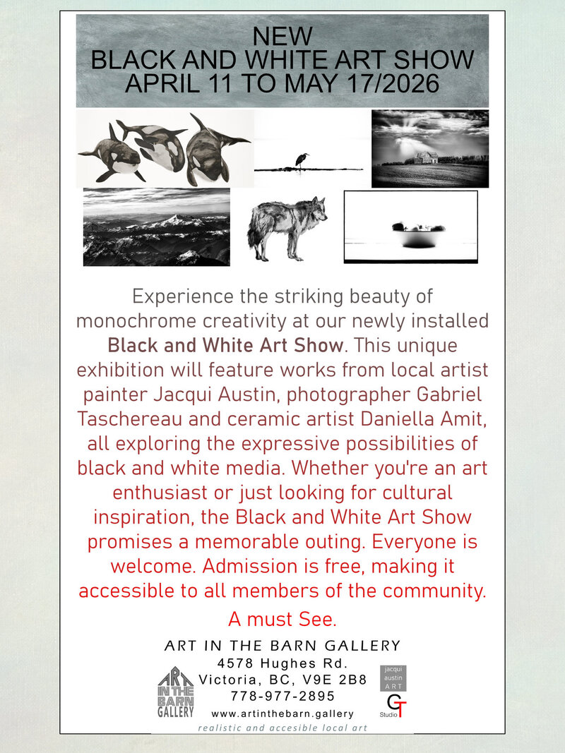 BLACK AND WHITE ART SHOW - May 7th @ Art In The Barn Gallery