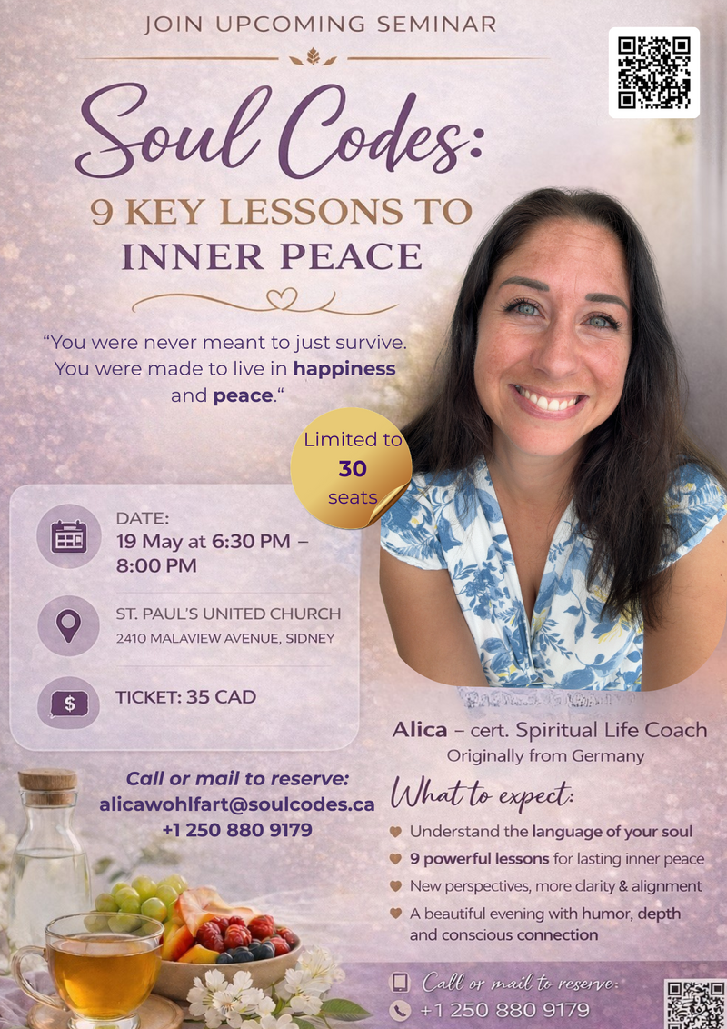 Soul Codes: 9 key lessons to inner peace - Jun 6th @ St Paul&rsquo;s United Church, 2410 Malaview Avenue