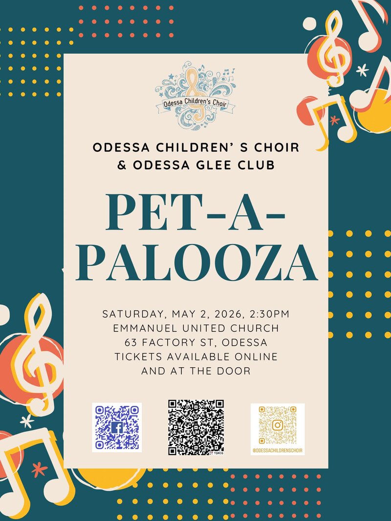 Pet-A-Palooza: Odessa Children's Choir, Odessa Glee Club @ Emmanuel United Church May 2 2026 - May 1st @ Emmanuel United Church