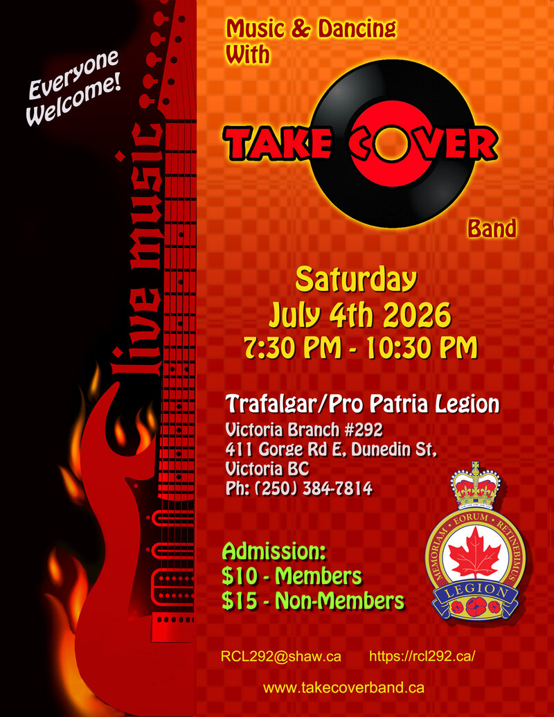 Take Cover Band at Pro Patria Legion: Take Cover Band Victoria @ Pro Patria Legion Jul 4 2026 - May 24th @ Pro Patria Legion
