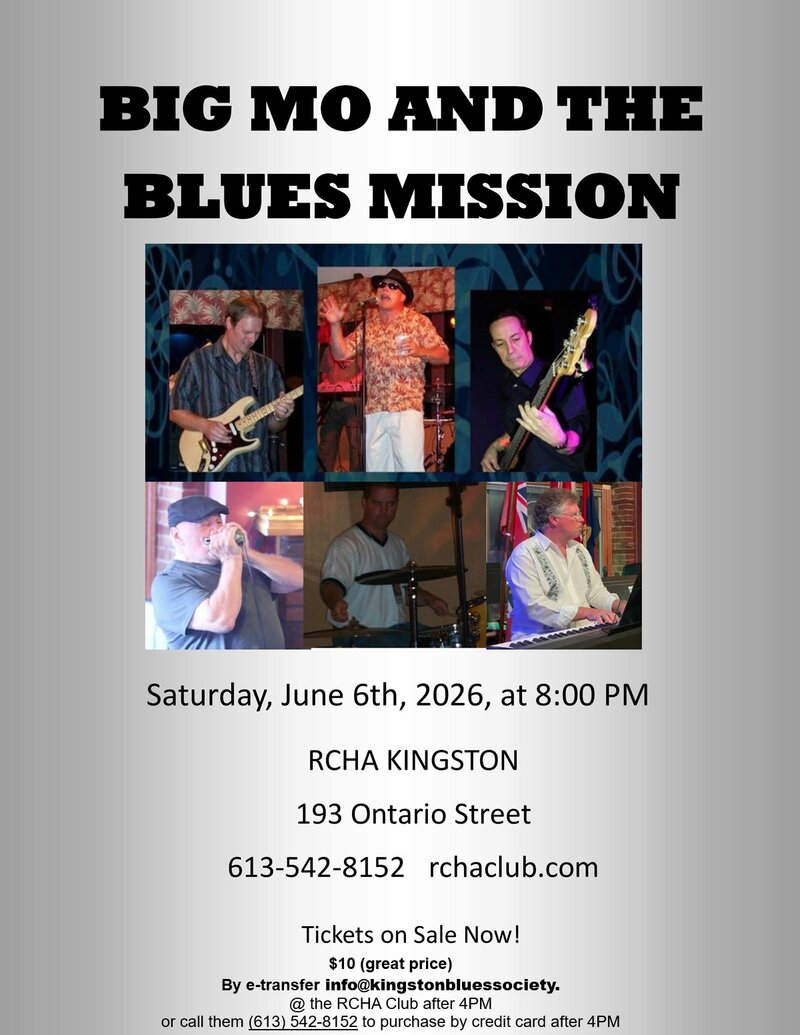 Big Mo & The Blues Mission @ The Club at the R.C.H.A. Jun 6 2026 - Jun 3rd @ The Club at the R.C.H.A.