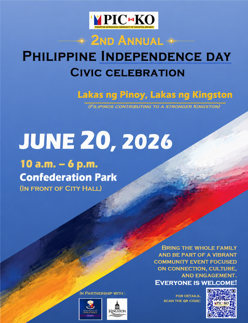 2nd Annual Philippine Independence Day Civic Celebration: PIC-KO Cultural Dance Team, Bayani Catapang, Himig ng Kalayaan @ Confederation Park Jun 20 2026 - Jun 23rd @ Confederation Park