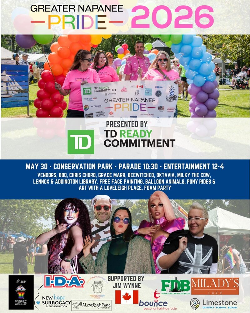 Greater Napanee Pride 2026: Chris Chord, Grace Marr, BeeWitched, Oktavia, Milky The Cow @ Napanee Conservation Park May 30 2026 - Jun 2nd @ Napanee Conservation Park