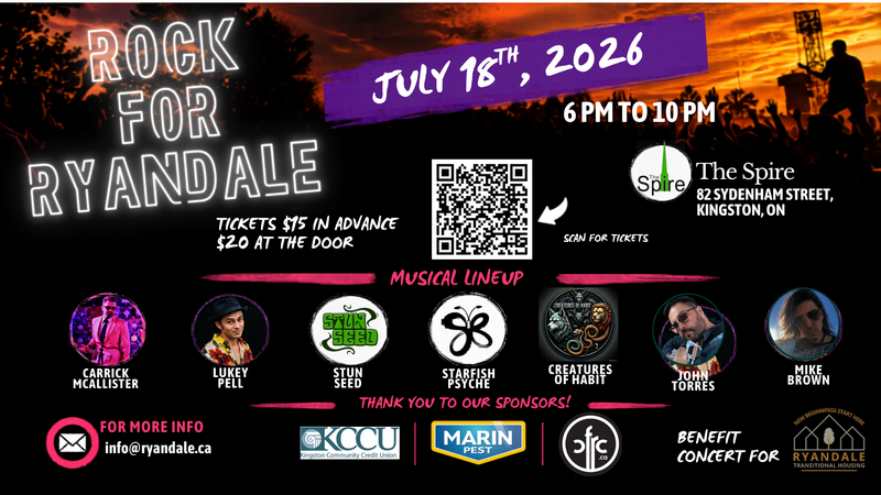 Rock for Ryandale: Carrick McAllister, Stun Seed, Starfish Psyche, John Torres, Creatures of Habit, Mike Brown , Lucanus Pell @ The Spire - Jul 18, 2026