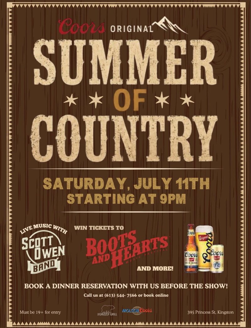 Summer of Country: Scott Owen @ The Grizzly Grill Jul 11 2026 - Jul 14th @ The Grizzly Grill