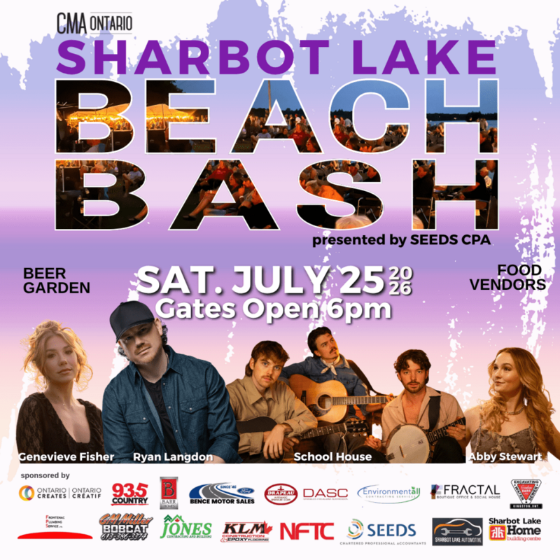 Sharbot Lake Beach Bash: Genevieve Fisher, Ryan Langdon, School House, Abby Stewart @ Sharbot Lake Beach Jul 25 2026 - Jul 15th @ Sharbot Lake Beach