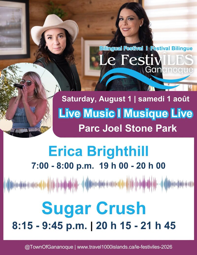 Waterfront Concert Series: Erica Brighthill, Sugar Crush @ Joel Stone Heritage Park Aug 1 2026 - Aug 1st @ Joel Stone Heritage Park