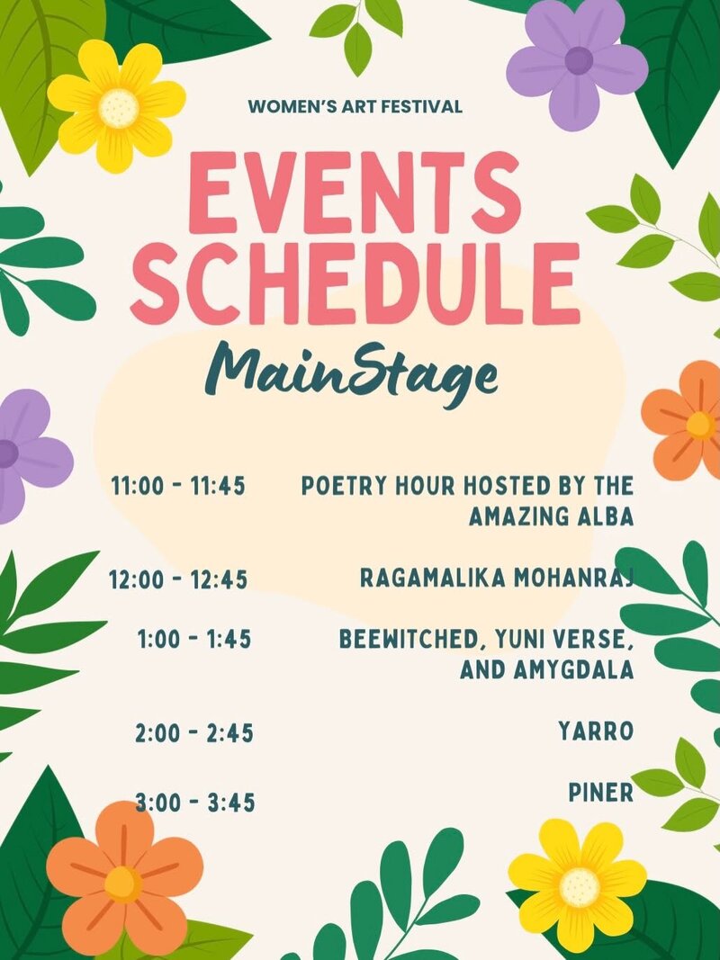 Women's Art Festival: Alba, Ragamalika Mohanraj, BeeWitched, Yuni Verse, Amygdala, Yarro, Piner @ City Park Aug 8 2026 - Aug 4th @ City Park