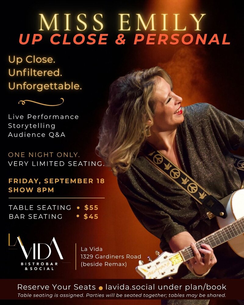 Up Close & Personal: Miss Emily @ La Vida Bistrobar and Social Sep 18 2026 - Aug 26th @ La Vida Bistrobar and Social