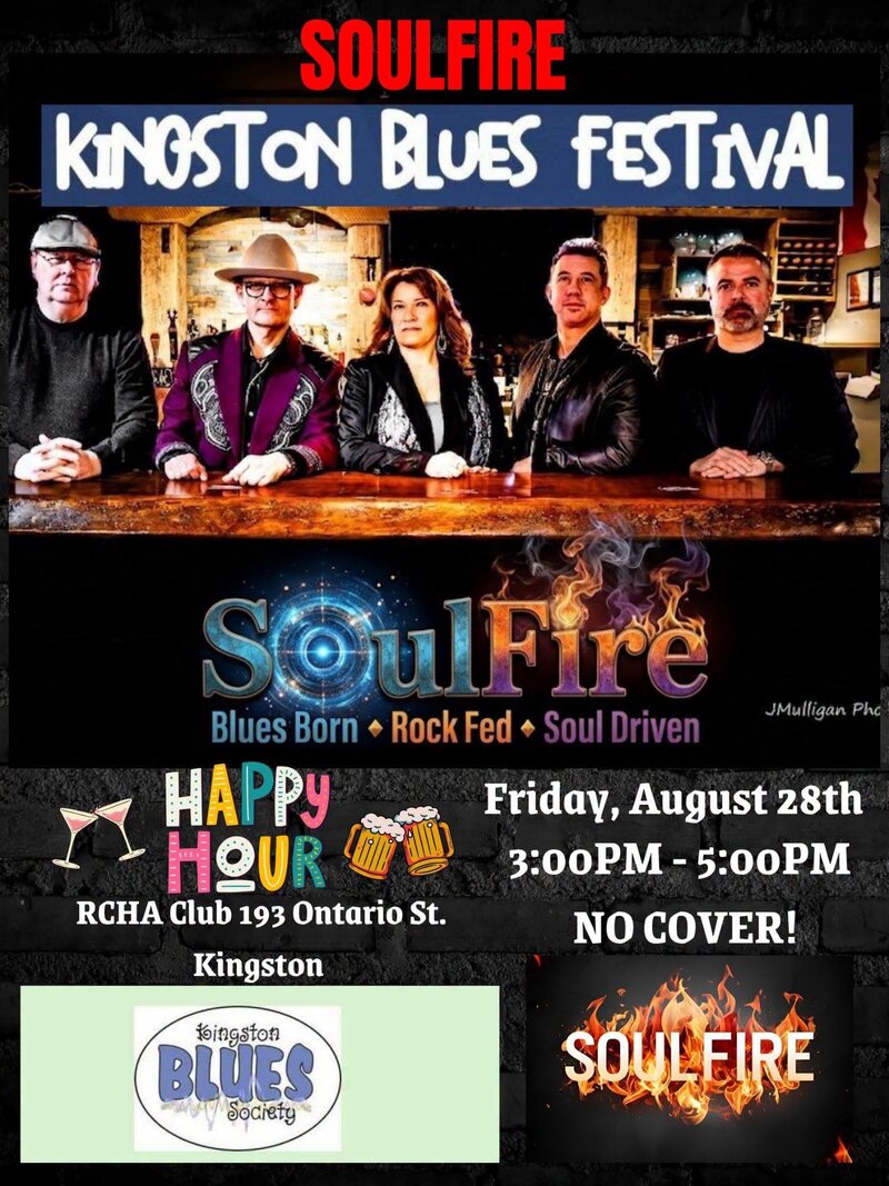 Kingston Blues Festival: SoulFire @ The Club at the R.C.H.A. Aug 28 2026 - Sep 1st @ The Club at the R.C.H.A.