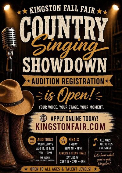 Kingston Fall Fair: 2026 Country Singing Showdown - Aug 30th @ Memorial Centre