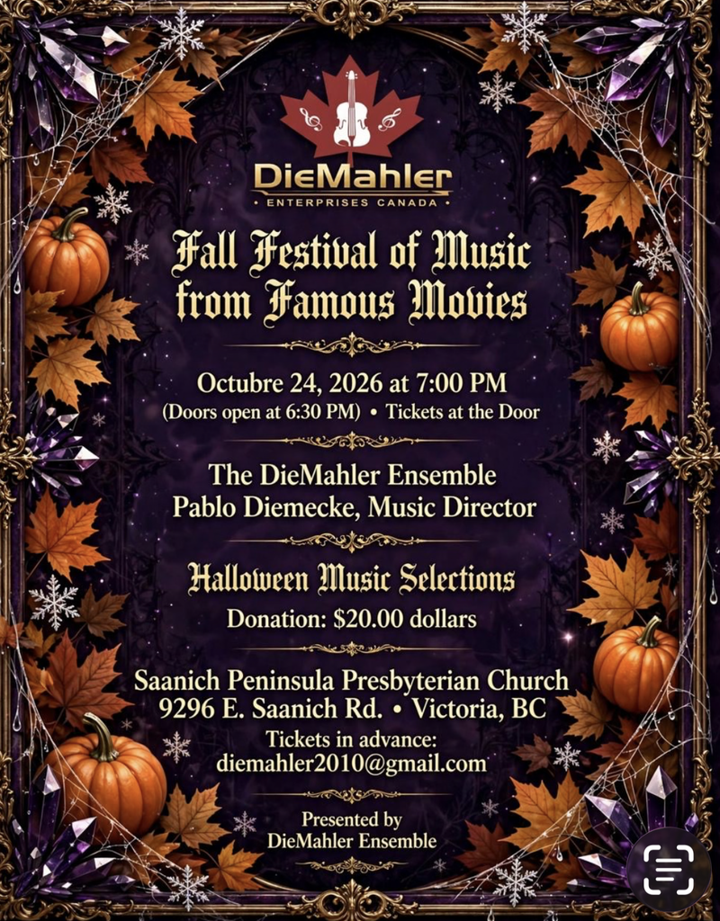 Halloween Music Selections - Oct 18th @ Saanich Peninsula Presbyterian Church 9296 E. Saanich Rd.
