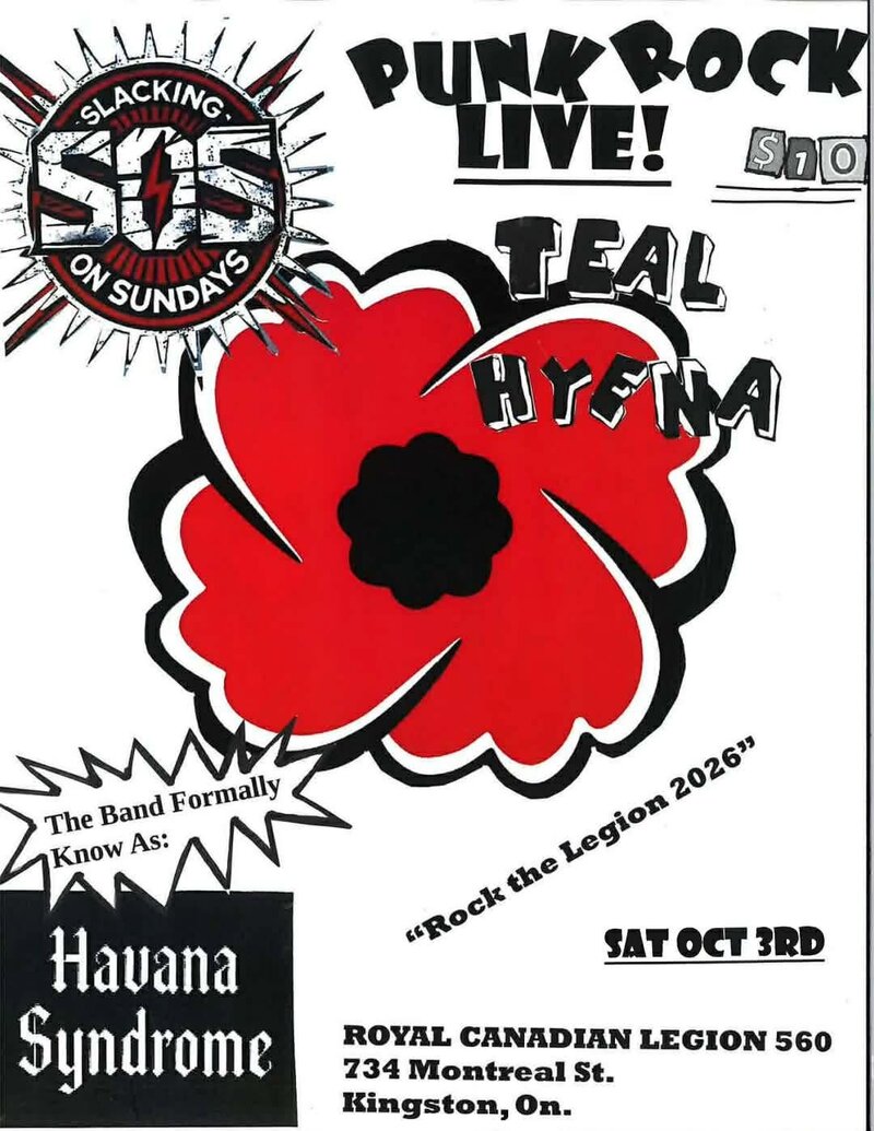 Rock the Legion 2026: Slacking on Sundays, Teal Hyena @ Royal Canadian Legion Branch 560 Sep 3 2026 - Sep 28th @ Royal Canadian Legion Branch 560