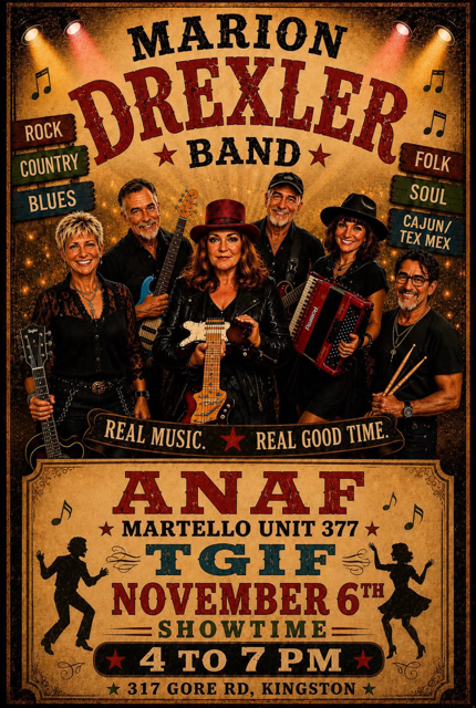 TGIF: Marion Drexler Band @ Army Navy Air Force (ANAF) Unit 377 Nov 6 2026 - Oct 14th @ Army Navy Air Force (ANAF) Unit 377