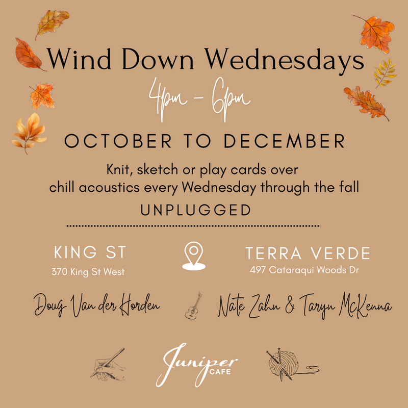Wind Down Wednesdays: Nate Zahn, Doug van der Horden, Taryn McKenna @ Juniper Caf&eacute; Dec 16 2026 - Oct 15th @ Juniper Caf&eacute;