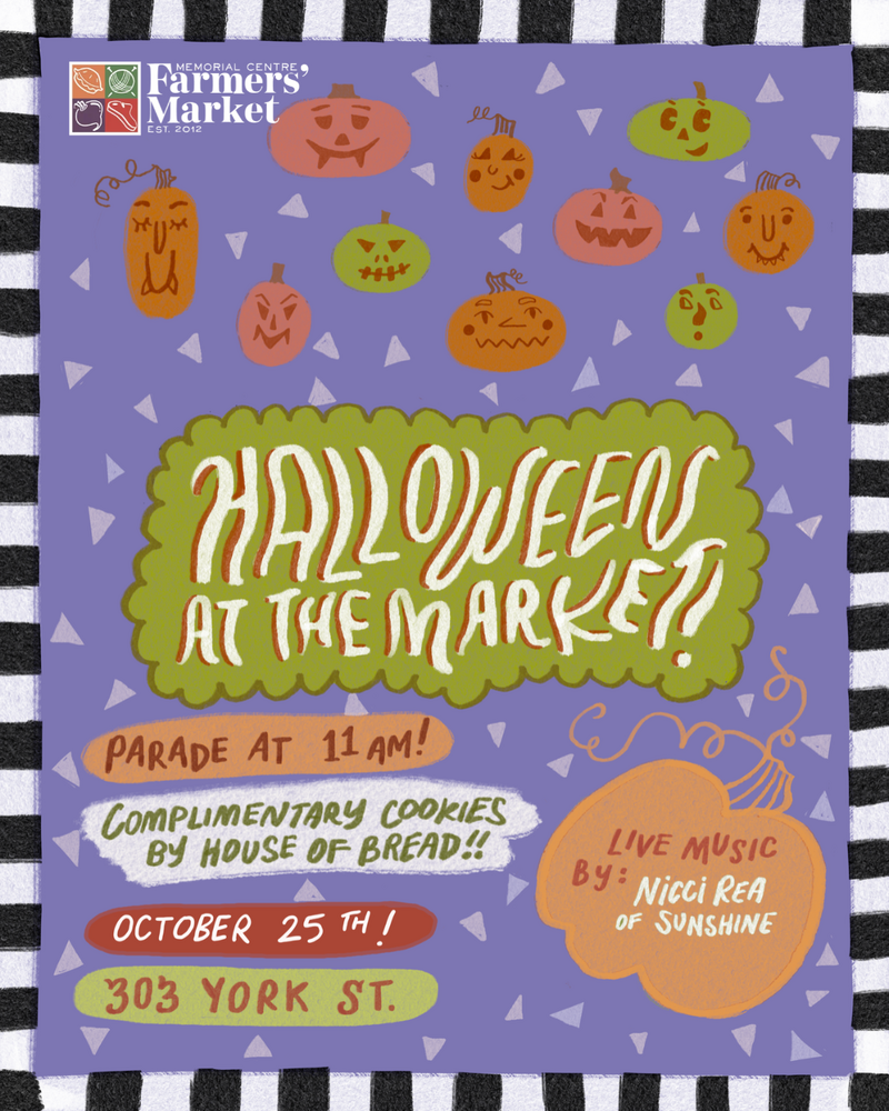 Memorial Centre Farmers' Market - Halloween: Nicci Rea of Sunshine, The Raspberries @ Memorial Centre Oct 25 2026 - Oct 24th @ Memorial Centre