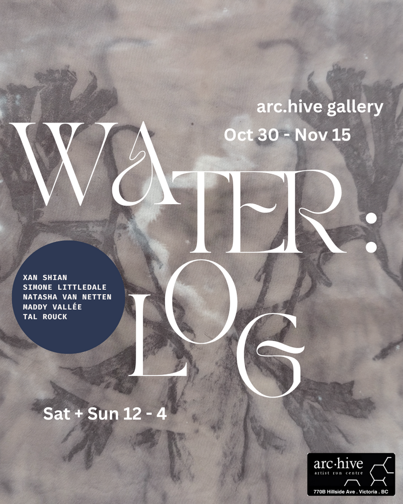 Water:log: Simone Littledale, Tal Rouck, Maddy Vall&eacute;e, Natasha van Netten, Xan Shian @ arc.hive artist run centre Oct 31 2026 - Oct 30th @ arc.hive artist run centre